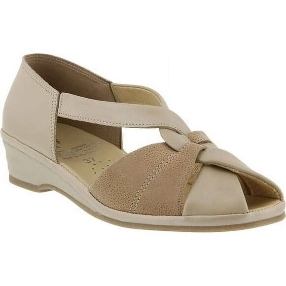 Spring Step Women Leather Beige Slip On Mini Wedge Heels Comfy Shoes Sz 10.5 NEW - Picture 1 of 15